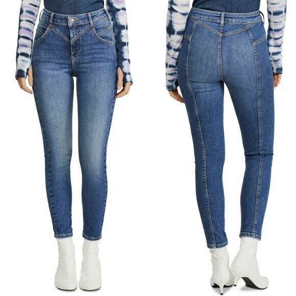 NEW Free People Riley Skinny Jeans Blue Daybreak‎ Back Seam High Rise, 24 - Picture 1 of 14